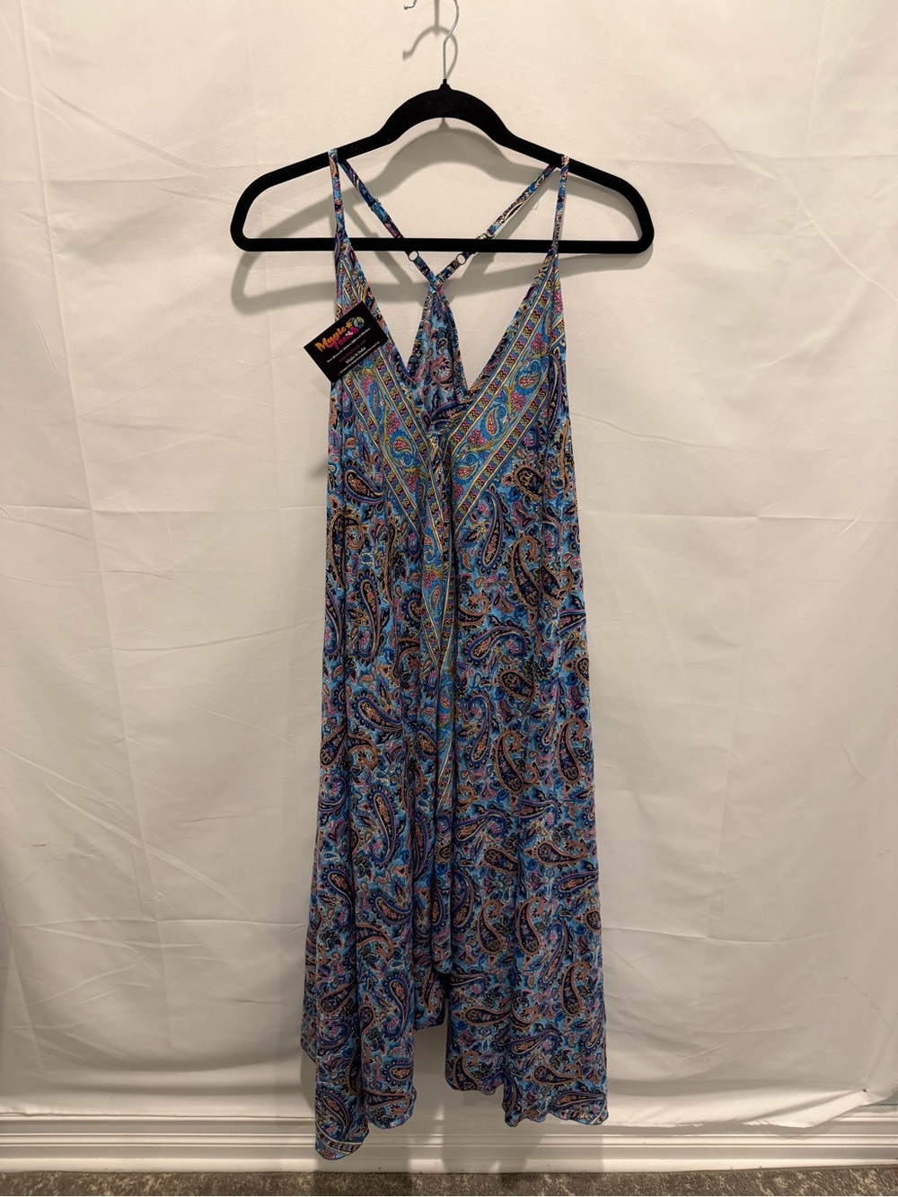 NWT magic touch Paisley V-Neck Spaghetti Strap Maxi Dress-blue and pink.one size